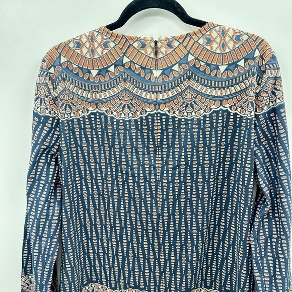 BCBG MAXAZRIA Alina woman cotton 70's bohemian hippie mini blue shift dress L - Picture 9 of 14